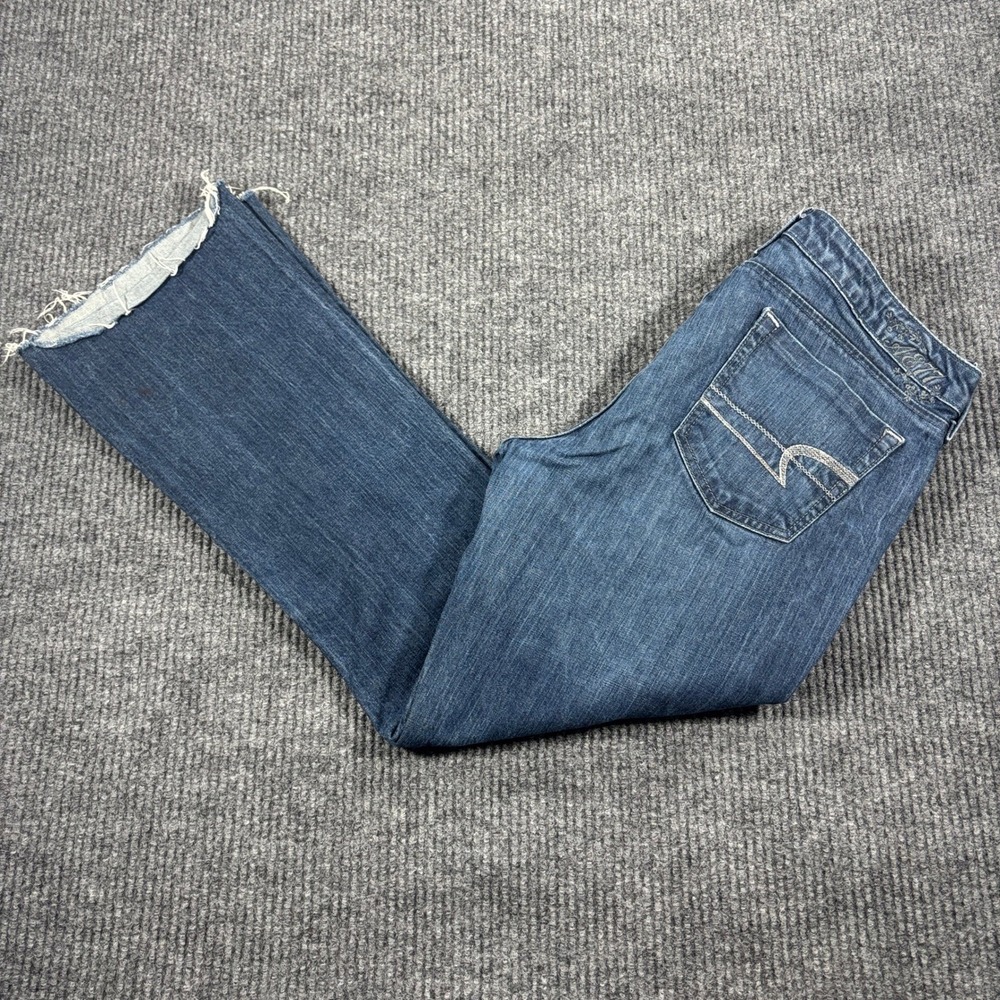 American Eagle Bootcut Jeans Women 12 Blue Raw Hem Distressed Denim